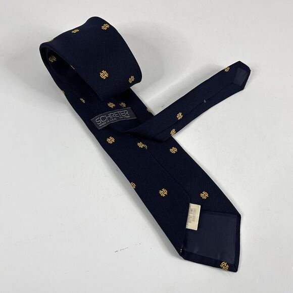 Schreter Vintage University of Notre Dame Necktie Tie Blue Yellow 3 x 54 1/2 - Picture 2 of 3